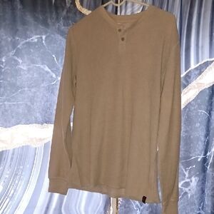 Lucky Brand Men's Venice Burnout Thermal Henley Tan Shirt Size MM